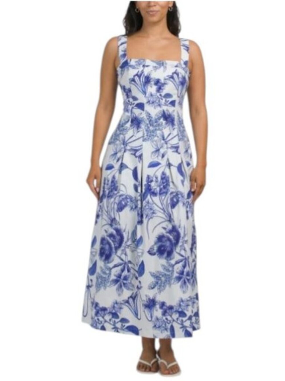 Avec Les Filles white blue cotton midi summer dress size 14